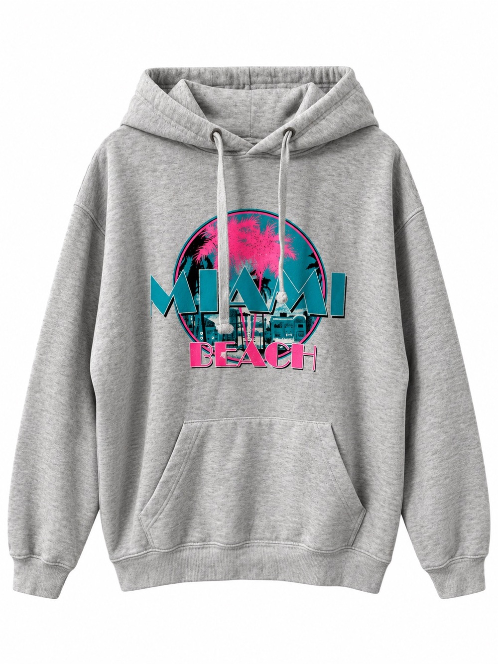 Pacific & Co Miami Beach Retro Graphic Hoodie Heather Gray Medium